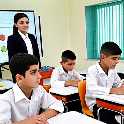 Home 15 **A modern classroom in Turkmenistan**: Show young Turkmen students enthusiastically using interactive whiteboards and online learning platforms. Emphasize their engagement with coding and website development, reflecting the country's push for digital skills. The setting should be bright and optimistic, showcasing the future of education in Turkmenistan.