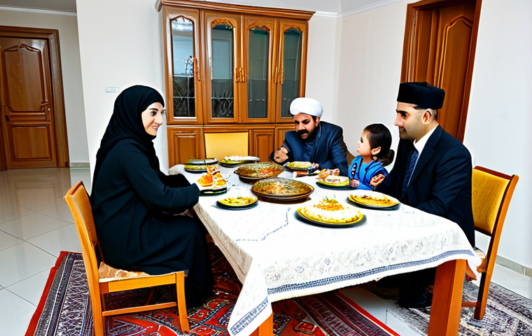 **

A Turkmen family, fully clothed in traditional Turkmen dress, gathered around a table in a modern apartment in Ashgabat, enjoying a meal of plov and tea. The apartment is well-lit and decorated with traditional Turkmen carpets. Safe for work, appropriate content, modest attire, family-friendly, perfect anatomy, correct proportions, natural pose, professional photography, high quality.

**